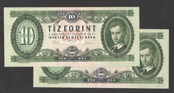 10 forint 1975.  2 db sorszám követő!!  UNC!!