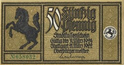 50 pfennig 1922.03.21. Németország Stuttgart UNC