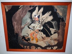 Basilides Barna (1903-1967) festmény, gouache.