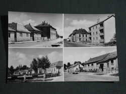 Képeslap,Pétervására,mozaik,vegyesüzlet,kocsma,bíróság,művelődési ház,utca látkép részlet, 1964-
