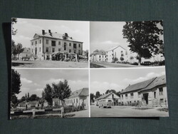 Képeslap,Pétervására,mozaik,vegyesüzlet,kocsma,bíróság,művelődési ház,utca látkép részlet, 1961-