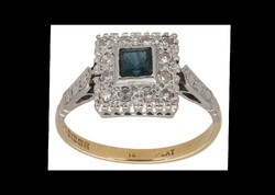 18 kt & platina zafir &0.24 ct gyemany gyuru, vintage