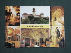 Képeslap,mozaik,Pannonhalma,Bencés Főapátság templom,oltár,könyvtár látkép,részlet,1981-
