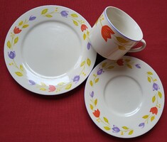 Mandarin porcelán reggeliző kávés teás szett csésze csészealj kistányér tulipán virág minta