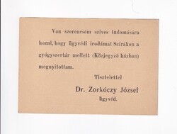 R:35 Dr. Zorkóczy József ügyvéd reklám képeslap-levelezőlap 1900-1920