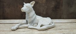 Németjuhász kutya fekvő. Ó-Herendi, jelzett porcelán gyűjtői darab