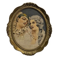 Színházi jelenet - Nagyon régi tűgobelin munka antik keretben /számlát adunk hozzá/