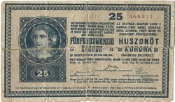 25 korona kronen 1918 hullámos hátlap sorozatszám 3101-3115 közötti 18 x 3 mm Ritka