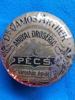 Dr.VÁMOS ARTHUR ANGYAL DROGÉRIA PÉCS Ritka Antik Szecessziós Reklám Doboz Lemezdoboz
