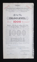 Pesti Hazai Első Takarékpénztár-Egyesület záloglevél 1000 korona 1920