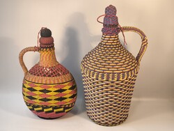 Régi fonott üveg,palack,demizson 2db