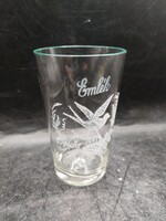 Régi csiszolt emlék pohár virágcsokor mintával, 11 cm-es. 3466b