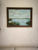 Tópart (Balaton) festmény képcsarnok címke, Aukciók Galériàk kínàlatàban. Szamosvári József. M.N.G.