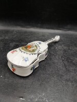 Oscar Schlegelmilch Hegedű formájú német porcelán bonbonier ,14cm-es.3475b