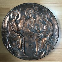 Régi orosz dombornyomott réz fali ikon “Szentháromság”