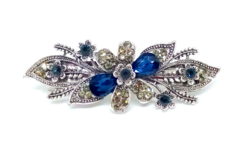 Ezüst színű kék és clear kristályos Virágos hajcsat 14