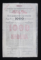 Pesti Hazai Első Takarékpénztár-Egyesület 4,5%-os kamatozó kötvény 1000 korona 1907