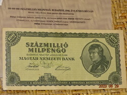 100.000.000 SZÁZMILLIÓ MILPENGŐ 1946 UNC-