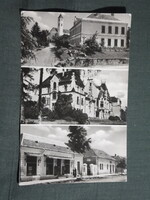Postcard, Segesd, mosaic, Széchenyi Castle, shop, pub, council house view, detail, 1961-