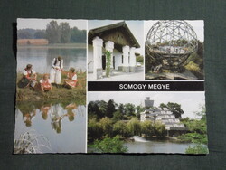 Képeslap,mozaik,Somogy megye,Balatonboglár kilátó,KISZ tábor,Fonyód présház,részlet, 1977-