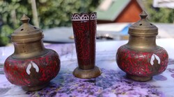 Régi tűzzománc fűszertartó réz