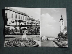 Képeslap,Soltvadkert,mozaik,Kossuth Lajos utca,templom,kocsma,divat üzlet,park látkép,részlet, 1970-