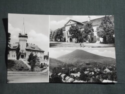 Képeslap,Sátoraljaújhely,mozaik,tokaji borkombinát,városháza,hegyvidék látkép részlet, 1960-