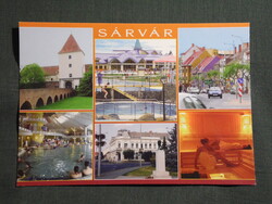 Képeslap,Sárvár,mozaik,Nádasdy-várkastély,hotel,vendéglő,strandfürdő,utca látkép,részlet, 2000-