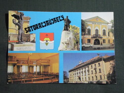 Képeslap,Sátoraljaújhely,mozaik,Pénzügyi palota,városháza,Kossuth szobor,tér látkép részlet, 1987-