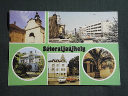 Képeslap,Sátoraljaújhely,mozaik,Hősök tere,emlékmű,kórház,templom,szálló látkép részlet, 1987-