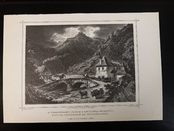 A Verestorony-szoros a Lotriora pataknál - Hunfalvy - Rohbock acélmetszet, reprint, Erdély, Románia