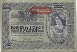 10000 korona 1918 vízszintes osztrák bélyegzés I. kiadás hajtatlan aUNC