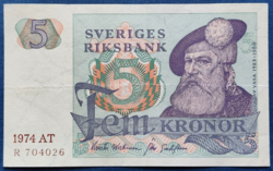 Svédország 5 Kronor / Korona 1974, VF.