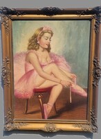 Bánáti : Rózsaszín ruhás balerina, olaj-vászon festmény XX.sz