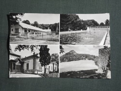 Képeslap,Salgótarján,mozaik,KISZ iskola,kultúrház,Salgó vár,strand látkép részlet, 1970-