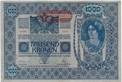 1000 korona 1902 vízszintes osztrák bélyegzés II. kiadás UNC