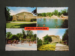 Képeslap,Siklós,Harkány,mozaik,vár,strand,medence látkép részlet, 1974-