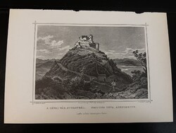 A dévai vár nyugatról - Hunfalvy - Rohbock acélmetszet, reprint, Erdély, Románia