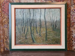 Sándor Turmayer: Early Spring Forest, canvas oil painting in a tasteful frame
