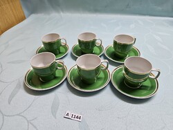 A1144 Hollóházi zöld kávéscsészék 6 db