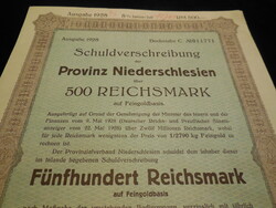 Kötvény , 500 Reichsmark  , 1928  Prowinz  Niederschleisen  C - U . 011771