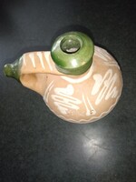 Ceramic jug with Sárköz folk art mark and folk motif for sale