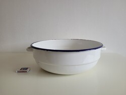Régi nagy méretű 38 cm zománcos tál kék fehér zománcozott nagy tál lábas
