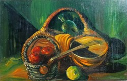 Gyümölcscsendélet mandolinnal - olaj / fa