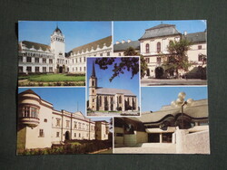 Képeslap,Sárospatak,mozaik,tanítóképző,Ref kollégium,templom,művelődési ház látkép részlet, 1994-