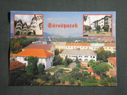 Képeslap,Sárospatak,mozaik,Hild tér,hotel,gyógyszertár,utca,városi látkép részlet, 1994-