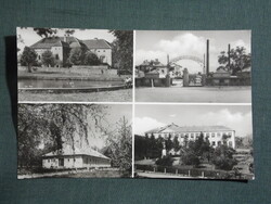 Képeslap,Szerencs,mozaik,Rákóczi vár,cukorgyár,szülőotthon látkép részlet, 1960-