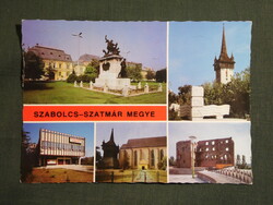 Képeslap,Szabolcs Szatmár megye,Nyíregyháza,Nyírbátor,Kisvárda,Fehérgyarmat látkép részlet, 1984-