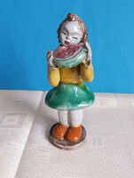 Ritka Rahmer Dinnyét Evő Kislány Art Deco Kerámia Figura