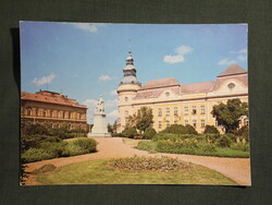 Képeslap,Szentes,városháza,emlékmű,szobor,park látkép,részlet, 1980-